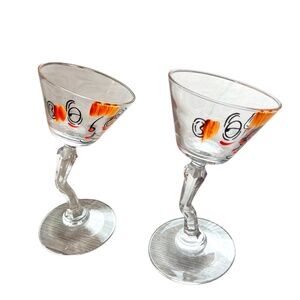 Pair Beau Brummell Gay Fad Vintage Midcentury 50s, Novelty Tipsy Martini Glasses